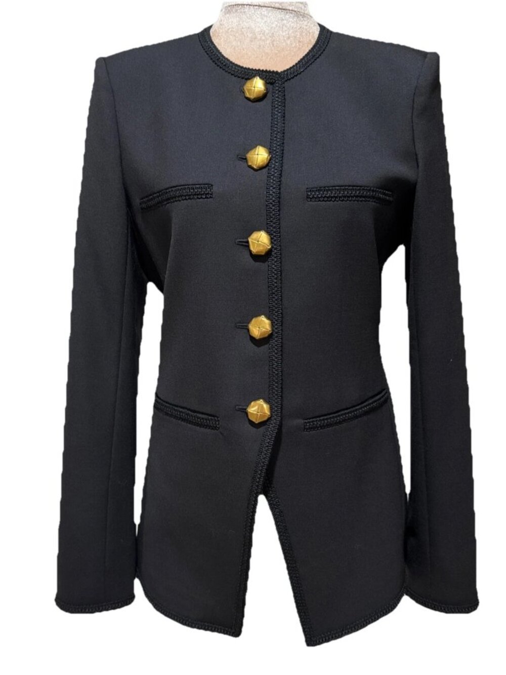 Veronica Beard Alessia Collarless Braid Trim Jacket Black Wool Blend Pristine 2 - Picture 2 of 9